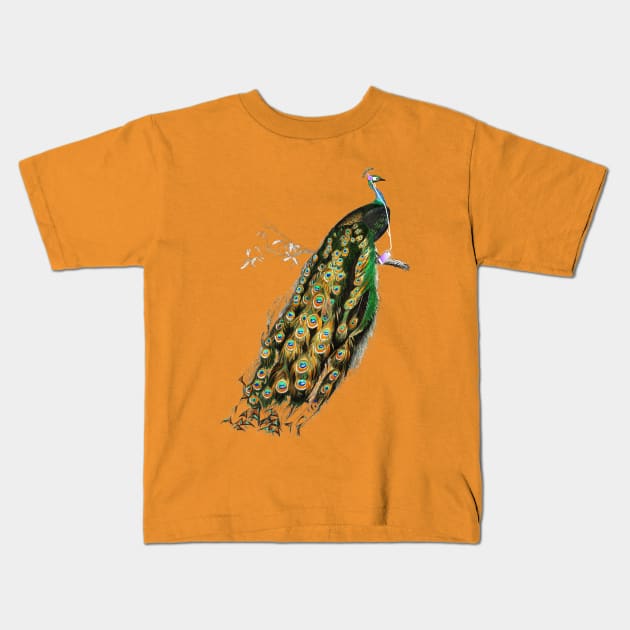 Lispe Generation Z Peacock with Smart Phone Kids T-Shirt by Lispe